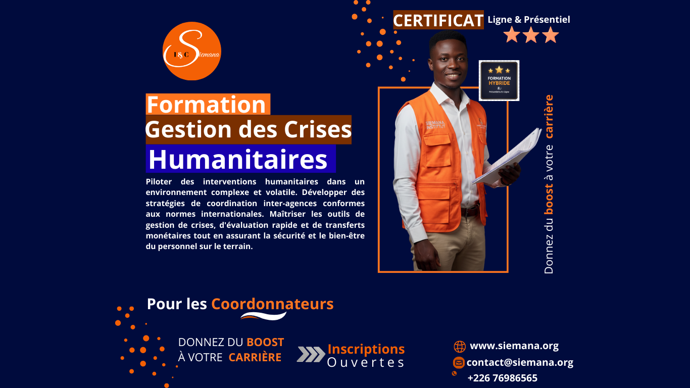 Formation Gestion des Crises Humanitaires 2026 Ouagadougou Burkina Faso coordonnateurs chefs mission Siemana Institut