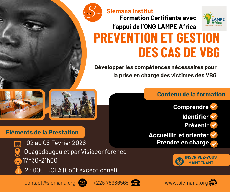 Formation VBG 25000 FCFA LAMPE Africa Février 2026 Burkina Faso Siemana Institut