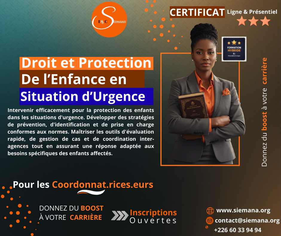 Formation DPE Protection Enfance Mars 2026 Burkina Faso Siemana Institut